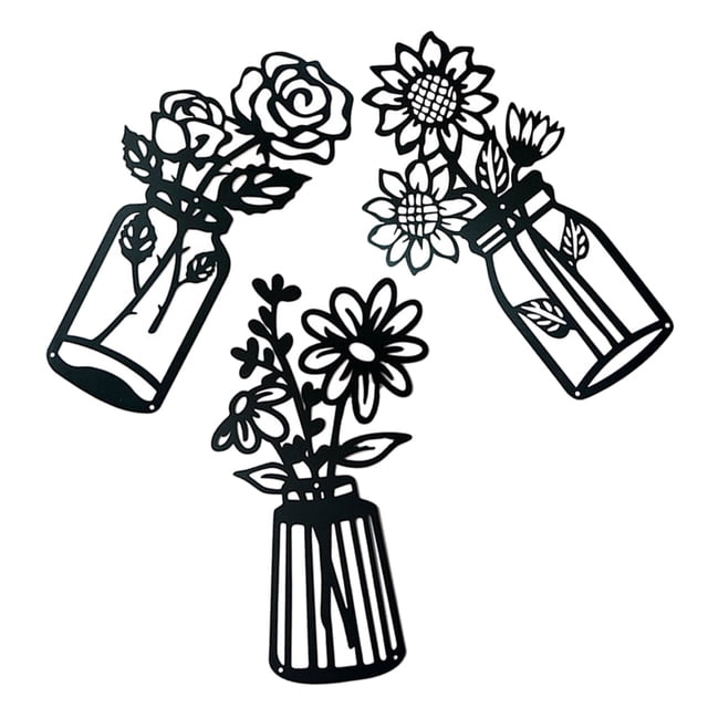 3 jarrones de flores para colgar en la pared, decoración interior de hierro forjado