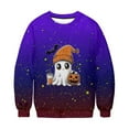 thumbnail image 5 of DOSUKRAI Sweatshirt Halloween Women Spooky Season Funny Long Sleeve Graphic Crewneck Pullover Tops Cute Ghost Sweater Blue,L, 5 of 9