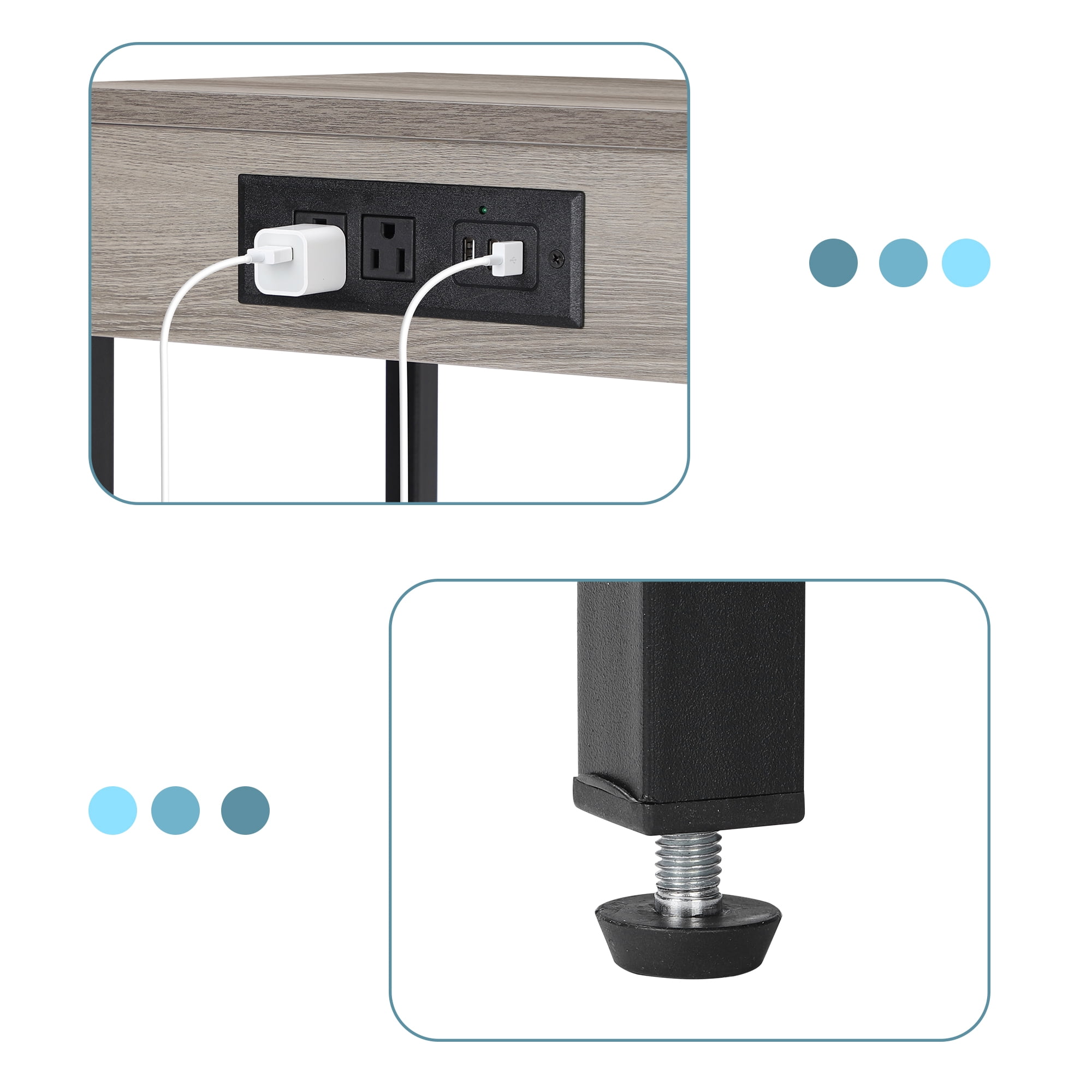 Oumilen Adult Nightstand End Table with Charging Station Gray, Set of 2