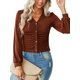 thumbnail image 4 of SAYOO Mujeres Primavera Verano Prendas de punto, Color sólido Manga larga Cuello en V Fruncido Cierre de botón Tops delgados SAYOO Moda, 4 of 9
