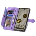 thumbnail image 4 of SaniMore Case for Google Pixel 8A 2023, PU Leather Zipper Wallet Detachable Lanyard Retro Embossed Flower Crad Slots Flip Kickstand Full Body Protective Drop-proof Case for Google Pixel 8A, Purple, 4 of 6