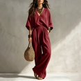 thumbnail image 6 of Clossjun Linen Sets for Women Dressy Casual Cozy Outfits 3/4 Sleeve Top & Wide Leg Pants Fall Vacation Lounge Sets for Work Out Teacher 2XL, 6 of 6