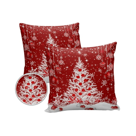 Pack of 2 Outdoor Pillow Covers, Christmas Tree Red Xmas Balls Winter Snowflake Waterproof Square Throw Pillowcase Cushion Decorative Pillow Covers for Couch Patio Tent, 18x18 in