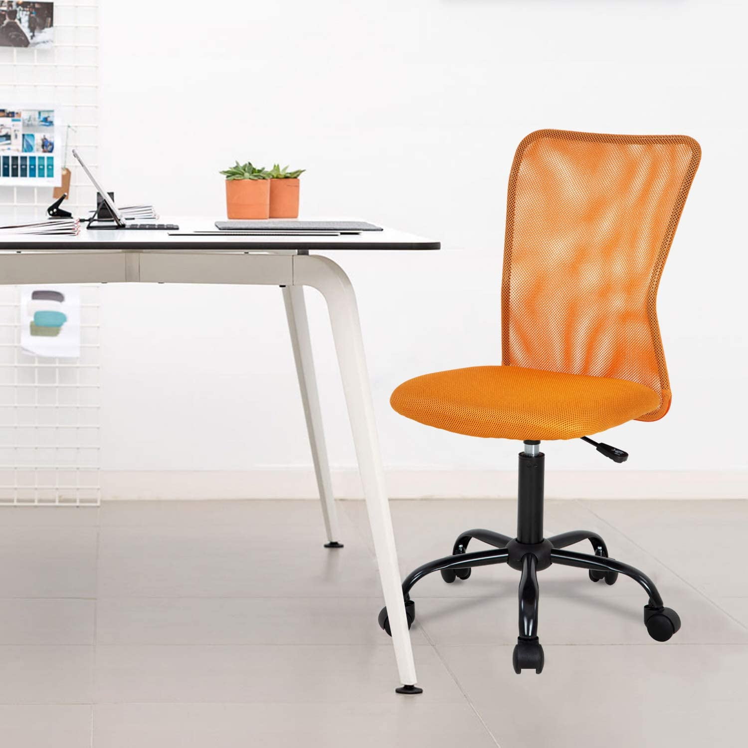 BestOffice Ergonomic Armless Office Chair with Adjustable Height, Lumbar Support for Adults(Orange)