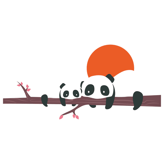 Baby & Mother Bear Perched On A Tree Branch Vinyl Wall Decoration 20" x 41" Panda Bear Animals Sunrise Scene Design Easy To Apply Kids Bedroom Home Living Room Wall Decal Sticker