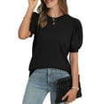 thumbnail image 4 of Ronuti Women's Puff Short Sleeve Sweater Tops 2026 Summer Fall Trendy Knit Crew Neck Casual T Shirts Blouses, 4 of 9