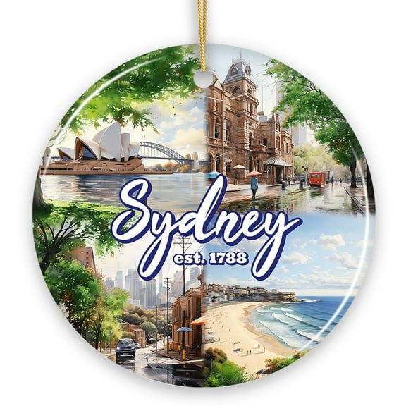 Illustrated Sydney Australia Ceramic Ornament, Travel Souvenir and Christmas Gift