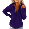 thumbnail image 1 of Mujeres Otoño Invierno Color sólido Cuello en V Cremallera Manga larga Tops Jersey Blusa Sudaderas Pompotops gfhjh20666, 1 of 5