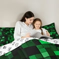 thumbnail image 5 of Homewish Black Green Rectangle Twin Bedding Sets 7-Piece for Kids, Fashion Buffalo Plaid Bedding Comforter Set, Chic Abstract Reversible Sheet Sets, Super Cozy Room Decor, 5 of 8