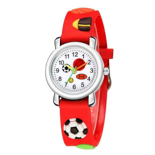 Reloj de cuarzo con diseño de fútbol para niños, deportivo, de moda y tendencia en relieve, ideal como regalo.