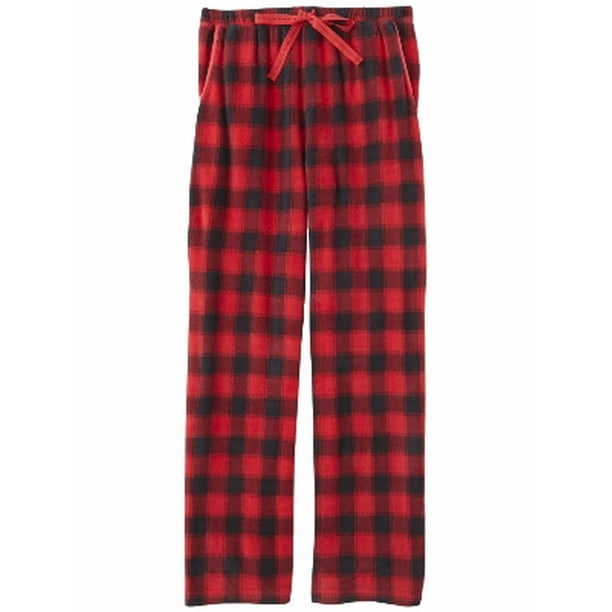 Laura Scott - Womens Red & Black Plaid Print Fleece Sleepwear Pant ...