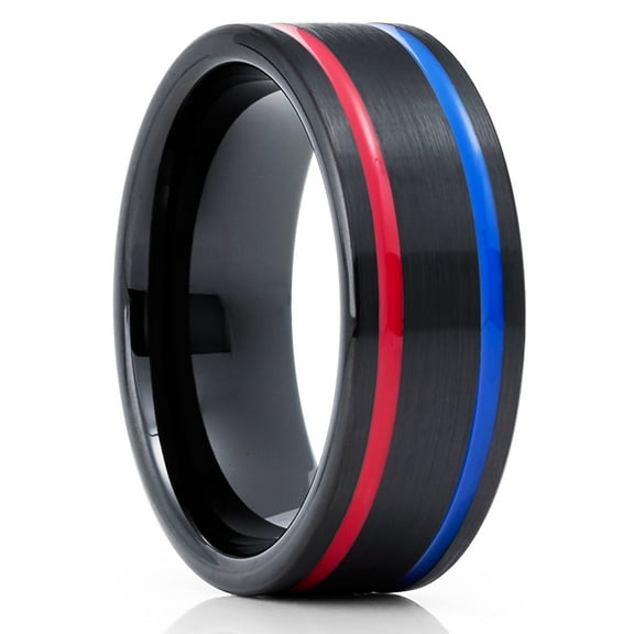 Black Tungsten Wedding Ring,8mm Wedding Ring,Red Wedding Band,Blue Wedding Ring,Tungsten Carbide Ring