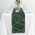 thumbnail image 2 of BalsaCircle 12" x 108" Hunter Green Gold Geometric Polyester Table Runner Wedding Linens Dinner, 2 of 7