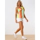 thumbnail image 3 of Blusa de verano con ribete de volantes y un hombro arcoíris para mujer Arcoiris Verde XL, 3 of 5