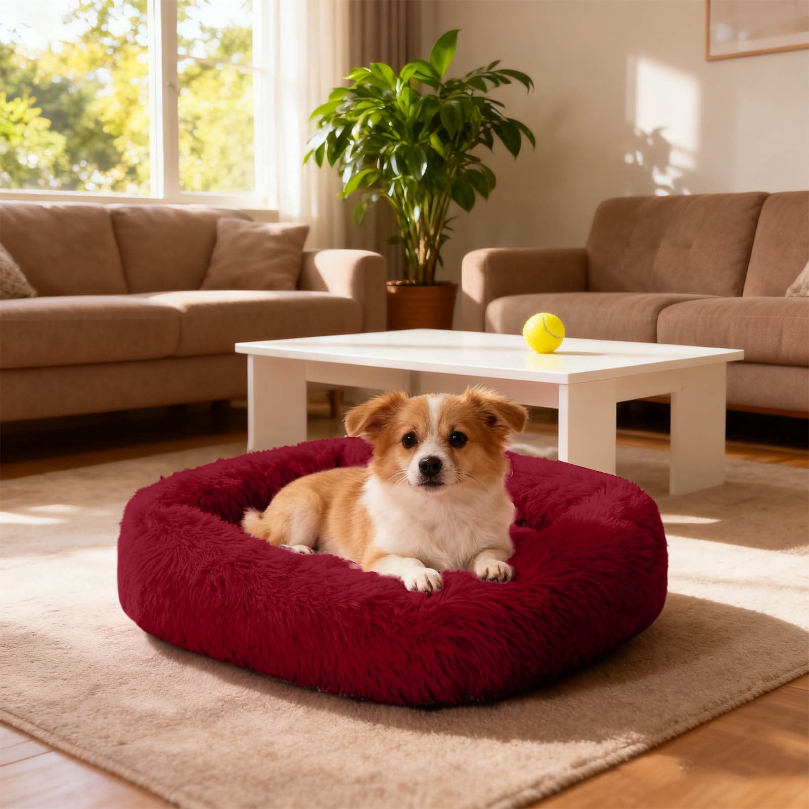 Ultra Soft Calming Cat Bed Dog Bed,Fluffy Plush Washable Anti-Anxiety Pet Bed for Dogs Cats,Cozy Sleeping Cushion with -Resistant Bottom for Comfort and Warmth(25.98*21.65Inch)