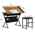 thumbnail image 4 of VECELO Drafting Table with Stool Set, Top Adjustable Desk Tilting Tabletop Paintings Work Station with 2 Drawes & Side Trays & Storage Shelf for Home Office, Brown, 4 of 11