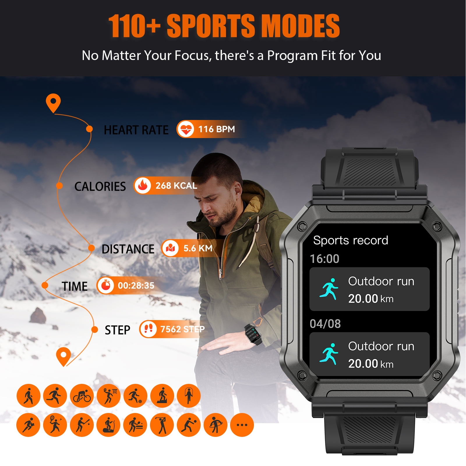 PAKRYS 1.91" Smart Watch with Text and Call(Answer/Dial), Rugged Outdoor Bluetooth Smartwatches for Men, Compatible with Android iOS