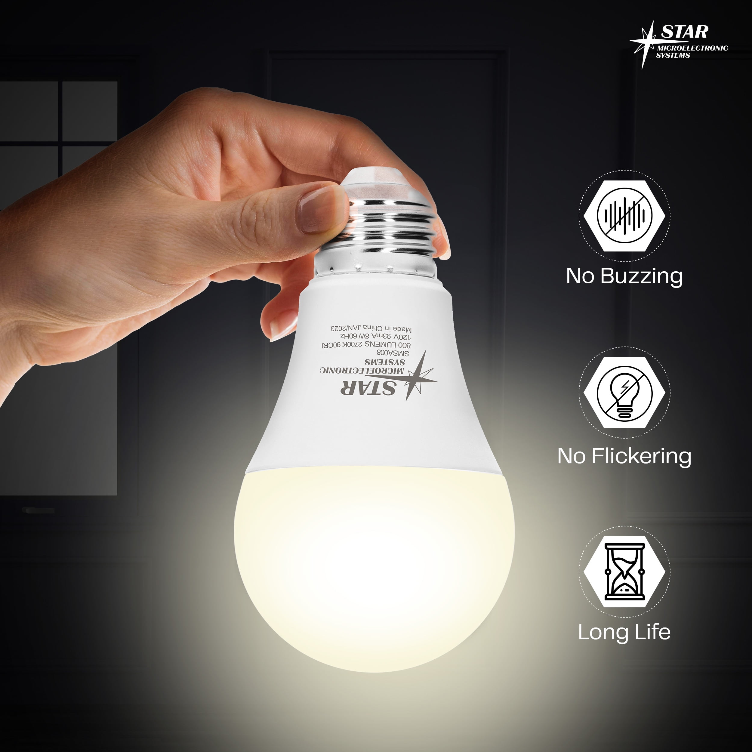Star Microelectronic Systems LED Light Bulb 90 CRI 800 Lumens 2700K 33,000Hrs A19 Non-Dimmable (10 Count)