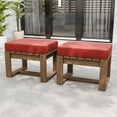 thumbnail image 2 of INTER HUT 2 Pieces Outdoor Patio Wood Ottomans, Outdoor Footrest Furniture with Red Cushions, 2 of 7