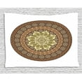 thumbnail image 1 of Brown Mandala Tapestry, Vintage Oriental Mandala Ornamented with Simplistic Petals, Wall Hanging for Bedroom Living Room Dorm Decor, 80W X 60L Inches, Cocoa Umber and Pale Green, by Ambesonne, 1 of 2