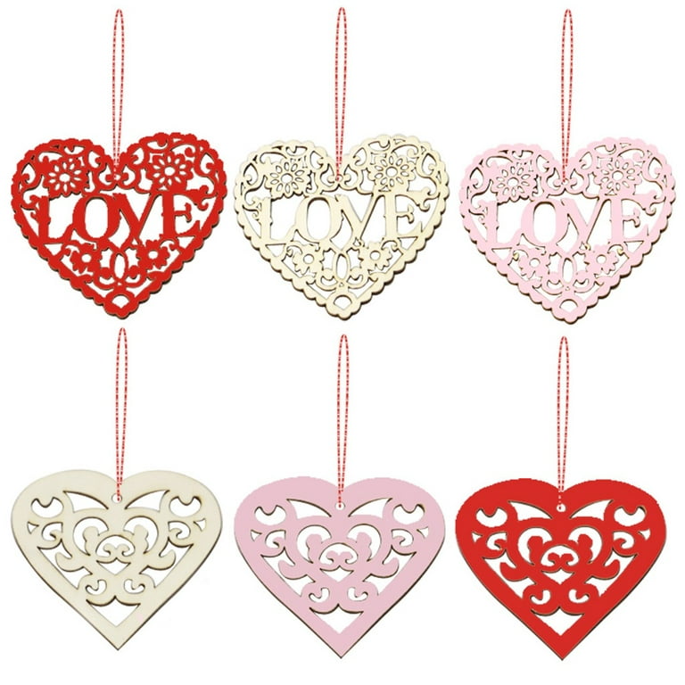 10 Pcs Wooden Hanging Love Heart Ornament, Heart Ornaments Love Heart  Shaped Ornaments Hanging with Ropes for DIY Crafts Wedding Valentine's Day  Decorations (Red and Pink) 