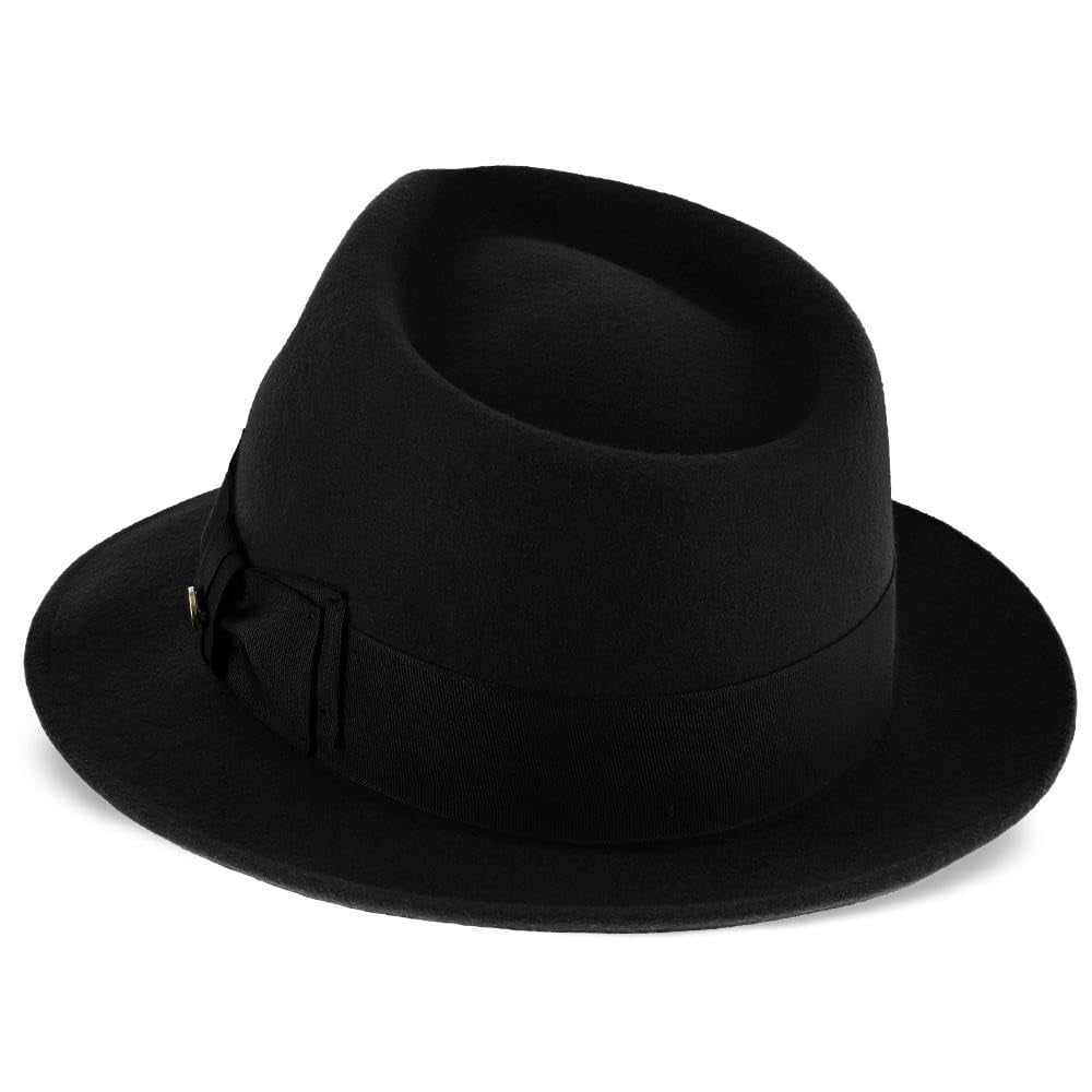 Walrus Hats Compass Black Diamond Crown Fedora – 100% Australian Wool Felt Hat with Grosgrain Band & Walrus Logo Pin – Stylish Unisex Fedora
