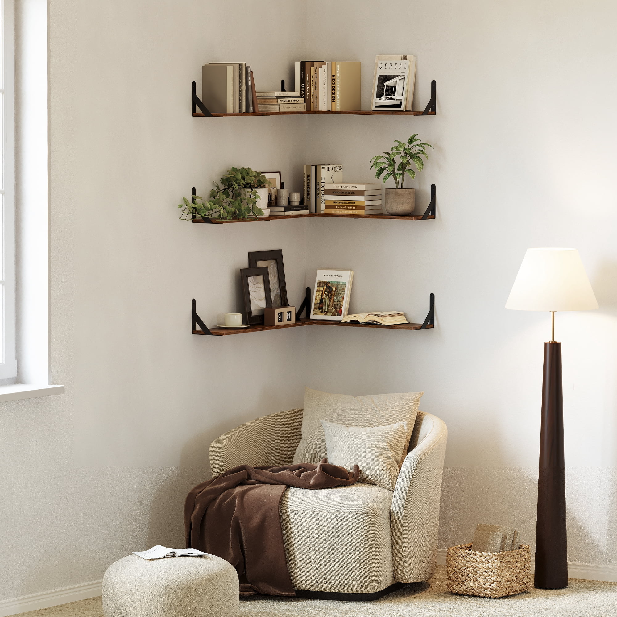 Farmhouse Floating Shelves for Wall 32″W x 8″D, Long Wall Mounted Shelves Set of 3