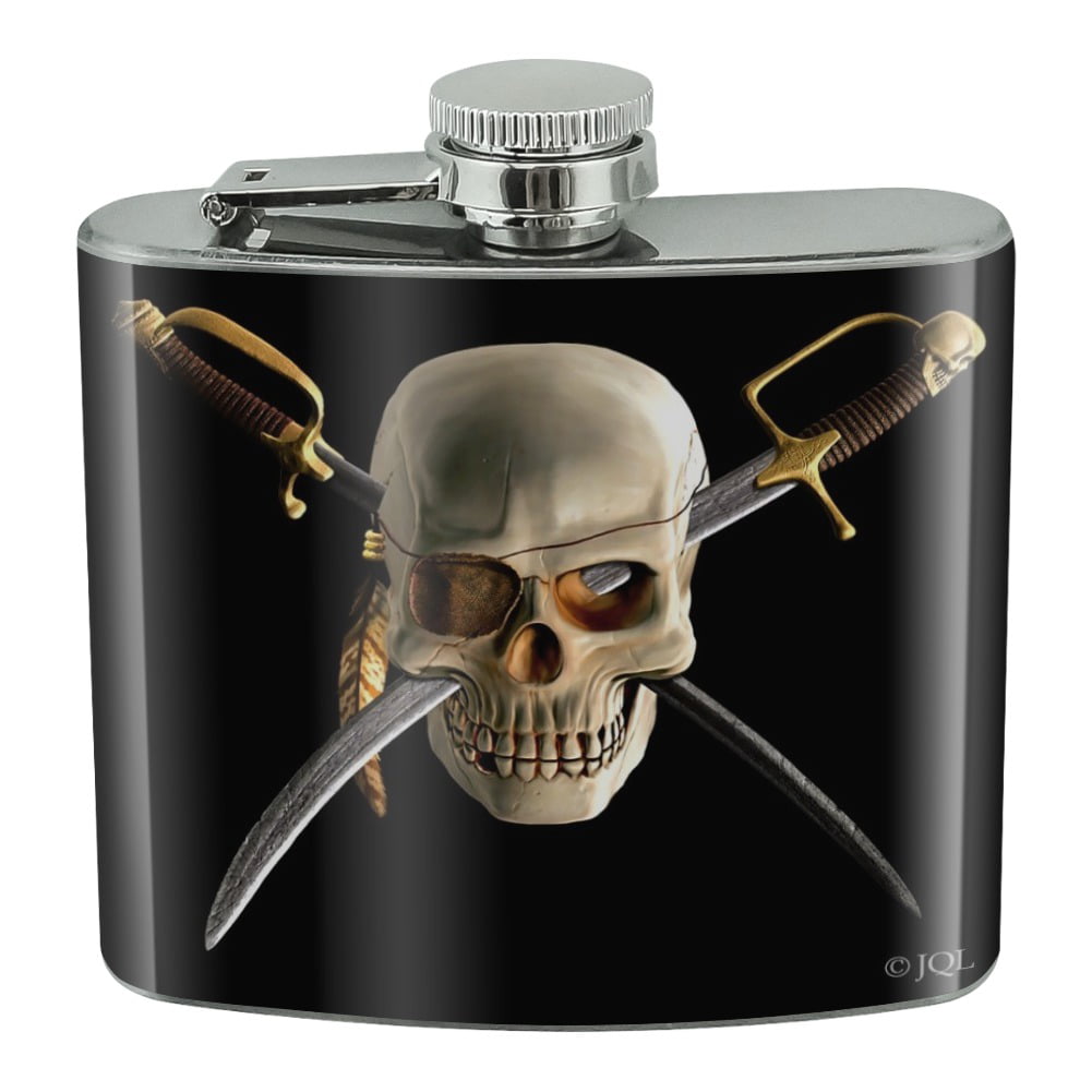 Pirate...Not Alcoholic Stainless Steel Hip Flask 6oz 