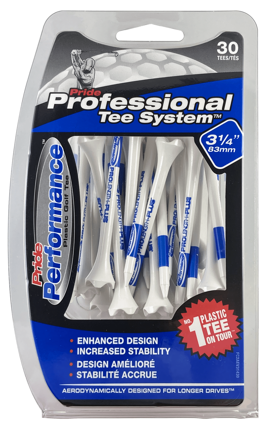 Pride Professional Tee System, 3.25 inch Pride Performance Golf Tee, 30