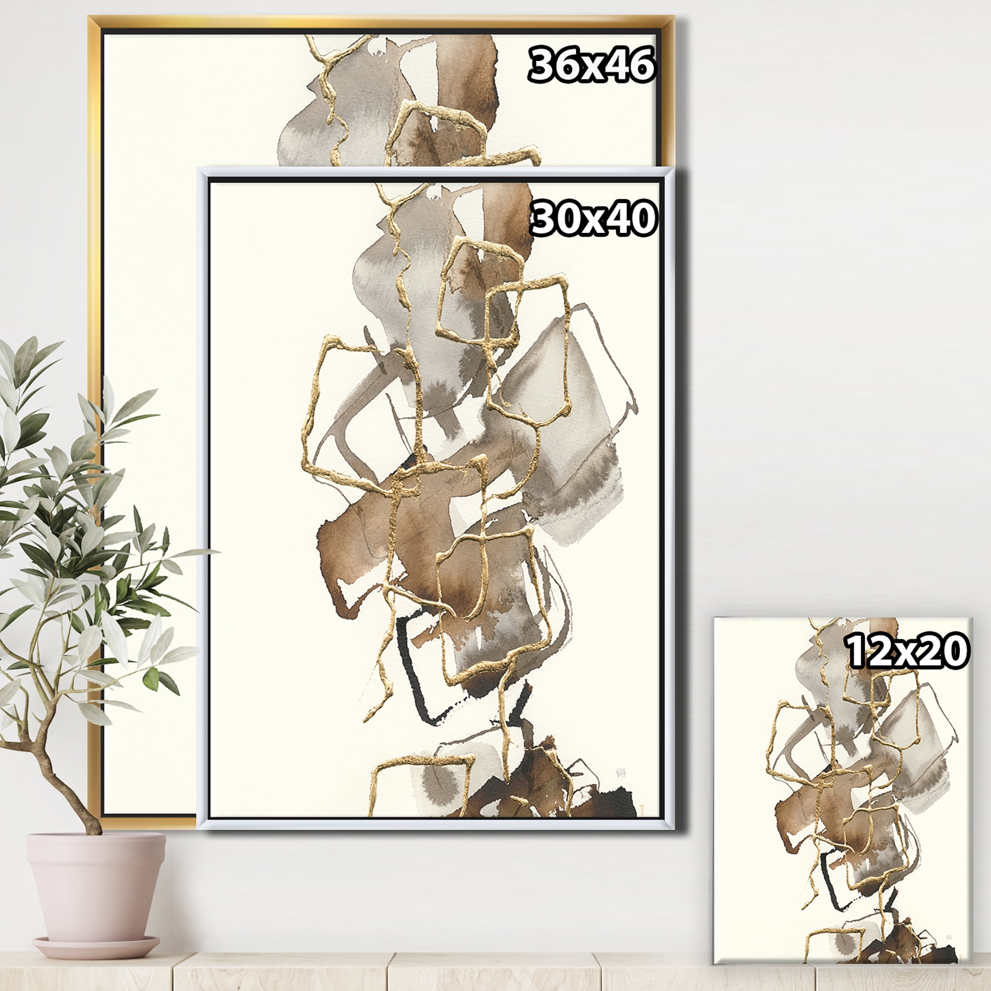 Designart ' Gold Glam Squares III ' Modern & Contemporary Framed Canvas
