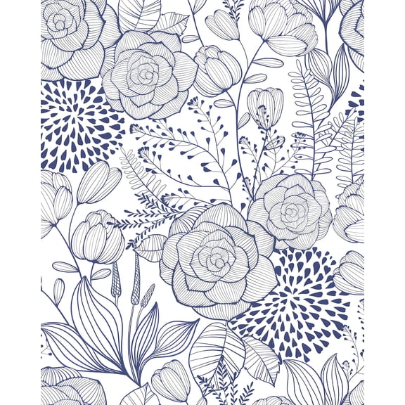 Navy Blue Floral Peel and  Wallpaper Blue and White Wallpaper 16.9"x78.7" Navy Floral  and Peel Wall Paper  Contact Paper Self  Removable  for Bathroom Decor
