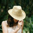 thumbnail image 2 of Men Hand‑Woven Paper Straw Fedora Hat Hollow Knit Sun Hat Wide Brim Breathable Outdoor Beach Travel Vacation Sun‑Shade Head‑Accessory for Adults, 2 of 7