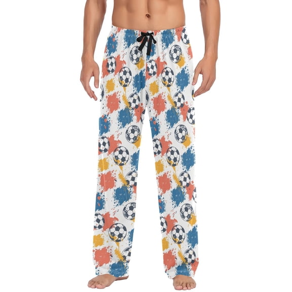 JSTEL Soccer Printing Men's Sleepwear Mens Pajama Pants Bottoms with Pockets, S