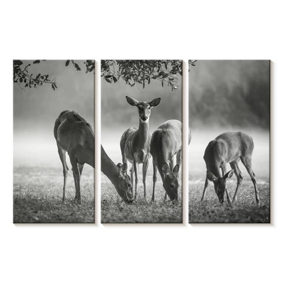 Elephant Stock Vigilant Grazing Deer Wall Art - Horizontal Multi Panel Canvas - Living Room Wall Decor - Animal Multi Panel - Gray And Black Decor - 23" x 14"