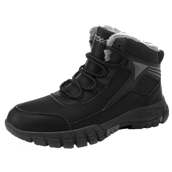 Mens Snow Boots Plush Fleece Line Suede Sole Lace Up Thick Bottom Fashion Waterproof Non Slip Outdoor Climbing Hiking Ankle Booties Solid Color Winter Warm Casual Short Boots