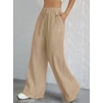 thumbnail image 5 of Women Wide Leg Linen Pants, High Waisted Summer Casual Cotton Linen Palazzo Pants with Pockets Camel Color XL, 5 of 8