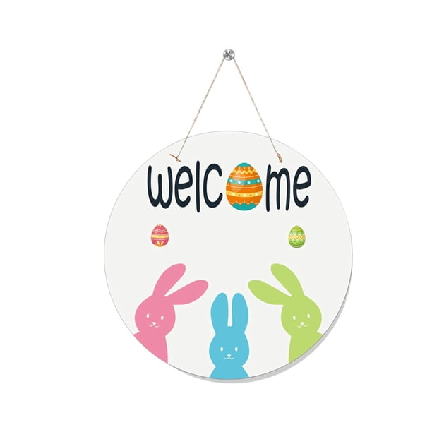 Decoraciones de Pascua para Casa Colgante de Madera 25x25cm con Conejito Y Huevo, Decoraciones de Fiesta de Pascua para Pared Y Puerta