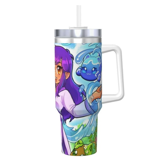 Aphmau 40 OZ Ice Bully Cup with Handle Straw, Double Wall Stainless Steel Tumbler Travel Coffee Cup with Lid, Insulation and Cooling Cup for Birthday Present