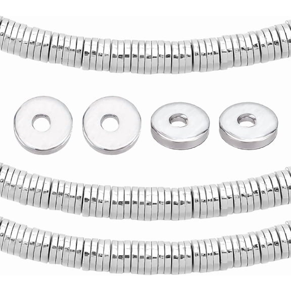 300pcs Silver Plated Disc Spacer Beads 4mm Flat Round Spacer Bead Brass Bread Heishi Beads Long-Lasting Jewelry Metal Spacers for DIY Bracelet Necklace Earring Jewelry Beading Making
