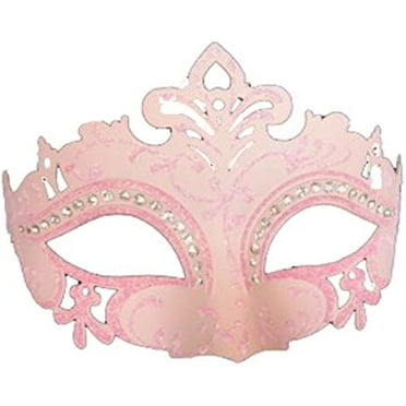 Deluxe Venetian Mask With Crystals Pink