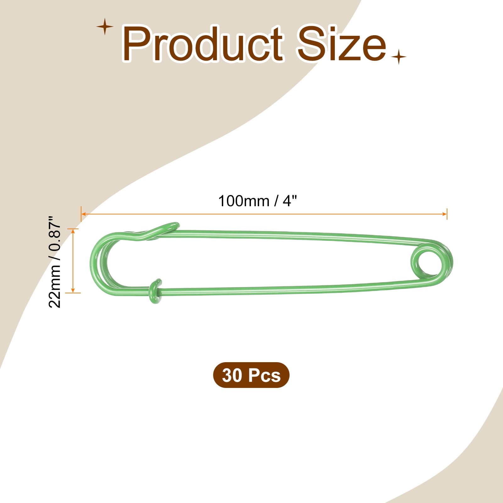 Uxcell 30pcs Safety Pins 100mm Baked Paint Large Safety Pin for Clothes, Green