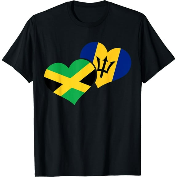 Barbados & Jamaica Hearts Bajan Jamaican Flag Pride Heritage T-Shirt mens t shirt，black，women，funny，misfits，men，journey，t-shirt
