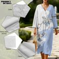 thumbnail image 5 of COEQINE Smock Dress for Women 3/4 Sleeve Calf Length Midi Modest Dress, Comfortable Polyester Linen Oriental Boho Beach Cover Up for Wedding Party Wear, Size XL, Light Blue Ink White Plum Blossom, 5 of 6