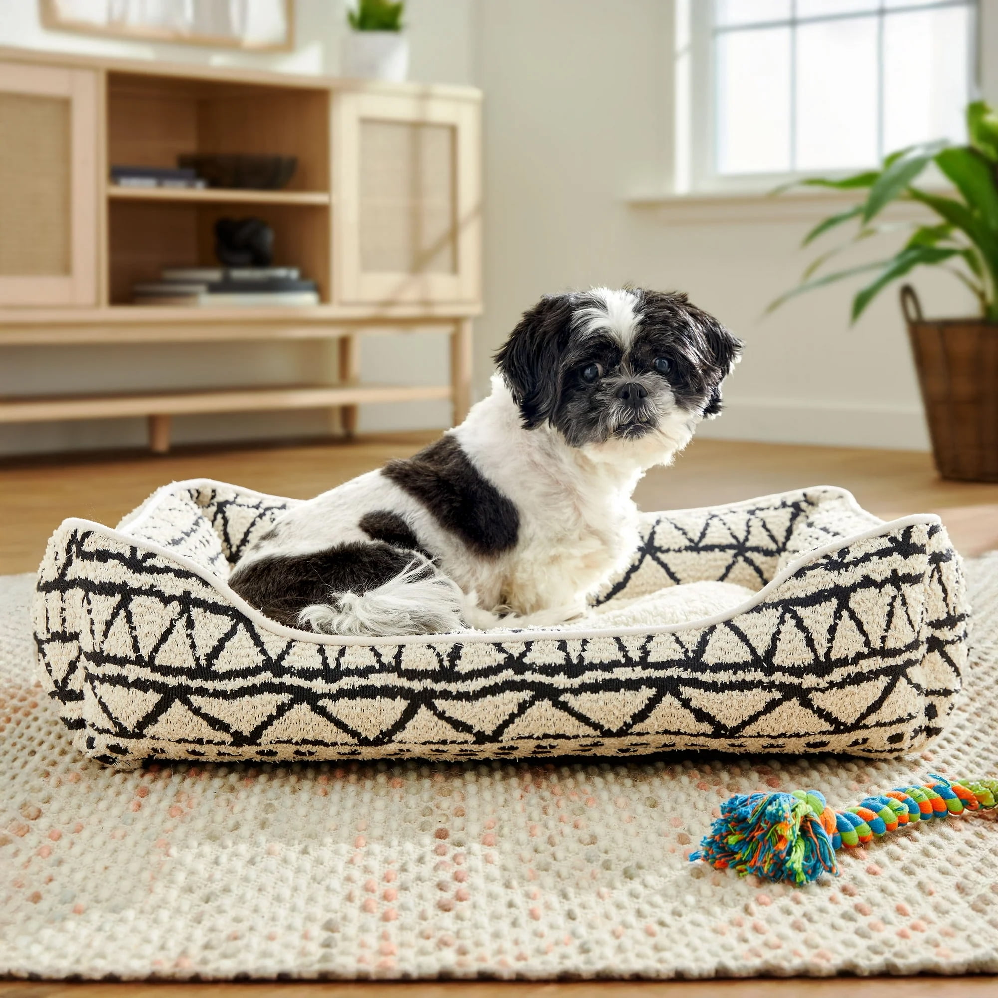 Vibrant Life Soft Cushion Boho Pet Bed, Black and Cream, 27" x 21"