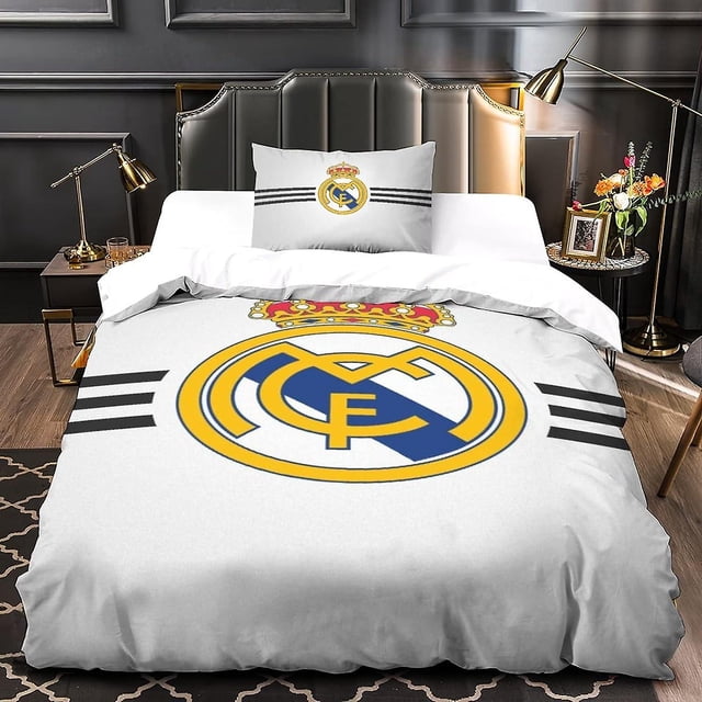Real Madrid Ultra Soft Duvet Cover Set D Bedding Famous Football Team Printed Microfiber Duvet Cover Pieces with Zipper Closure 135*200 CM