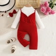 thumbnail image 2 of YWIYIUD Baby Girl Clothes Sets Fall Winter Solid Long Sleeve Ruffle Jumpsuit Spaghetti Strap Overall + Headband Toddler Fall Baby Suspender Overalls Outfits InfantGirl Winter Clothing 12-18 Months, 2 of 4