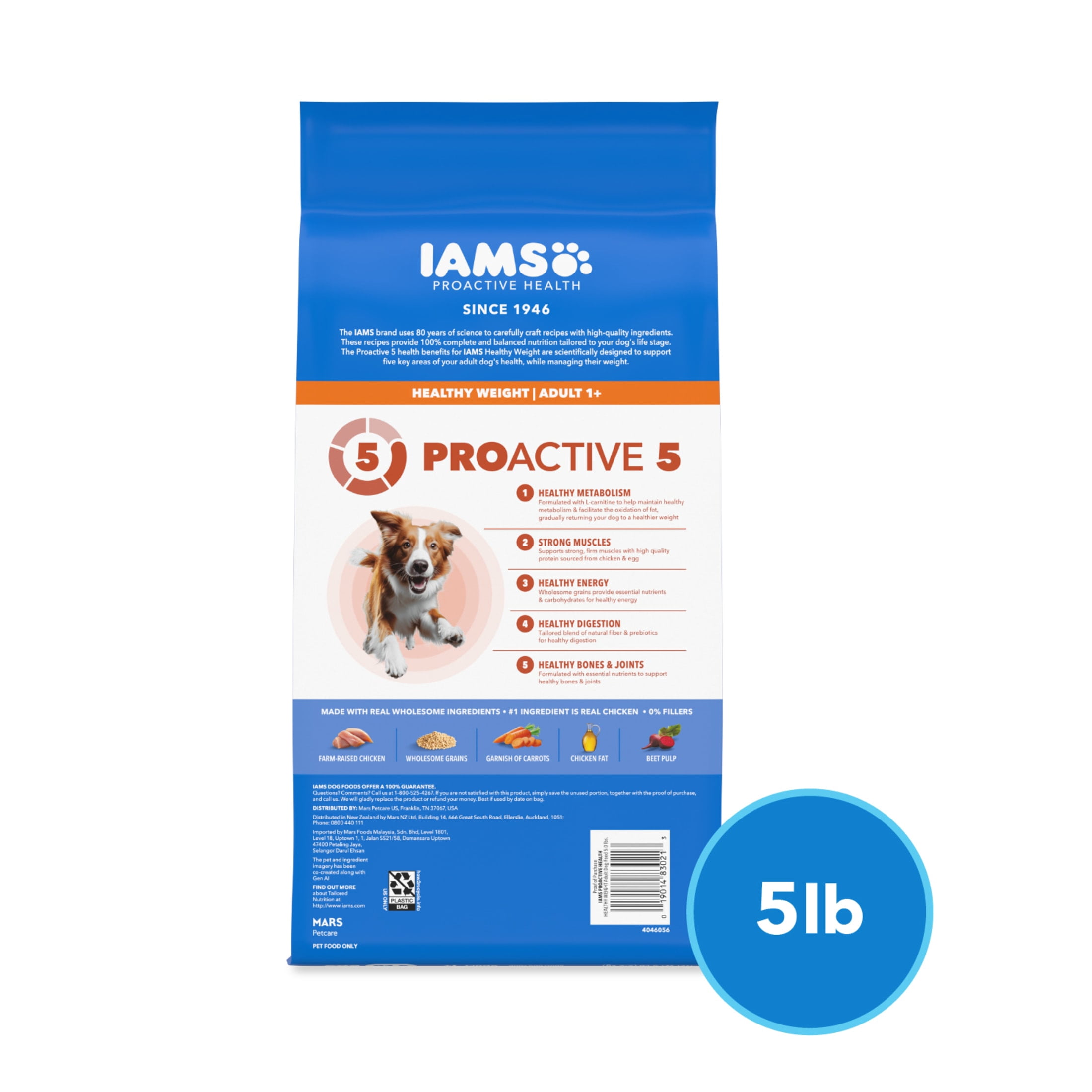 IAMS Proactive Health Healthy Weight Adult Chicken & Whole Grain Recipe Dry Dog Food, (4) 5 Lb Bags