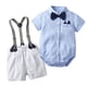 thumbnail image 1 of Ropa de bebé para niño, trajes de cumpleaños de caballero de verano, vestido de fiesta para recién nacido, Rmper sólido de algodón suave + pantalones con cinturón, conjunto para niño pequeño Tan Jianjun unisex, 1 of 2
