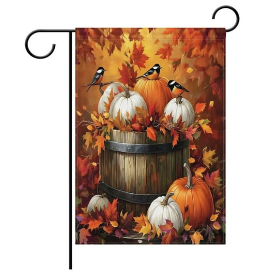 Birds Autumn Leaves Pumpkins Garden Flag House Banner Double Sided Outdoor Yard Decoration 12" x 18"