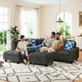 thumbnail image 4 of Costway 98" L-Shaped Sofa with Movable Storage Ottoman Linen Fabric Backs Seats Cup Holders Dark Gray, 4 of 10